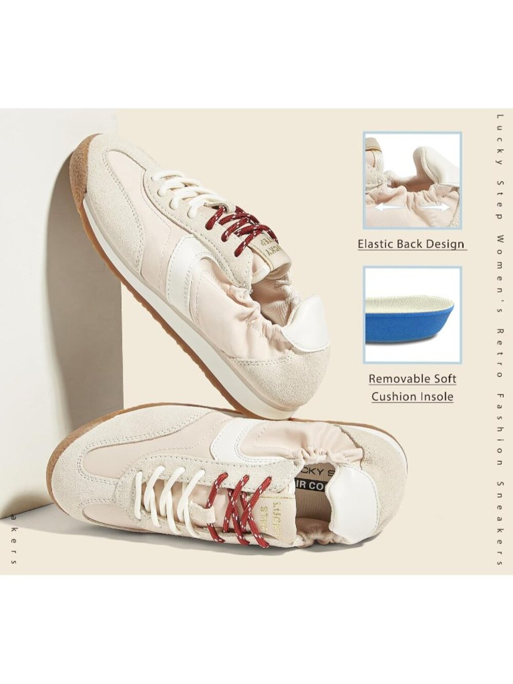 Women's Beige Comfortable Non Slip Retro Lightweight Trendy Fashion Sneakers - Picture 5 of 7